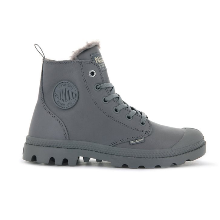 Palladium Pampa Hi Zip Leather S Women\'s Boots Grey | UK Z098-RQN